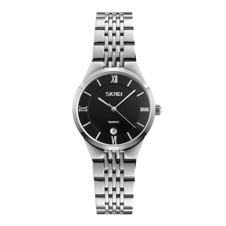

SKMEI 9139 Ladies/Man Fashion Quartz Watch Steel Band Waterproof Couple Watch For Women (Black Silver )