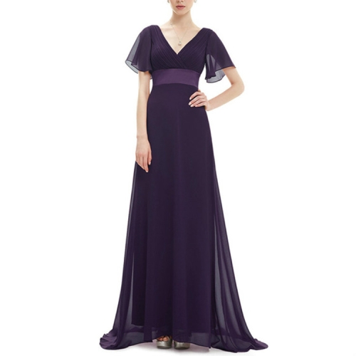 

Evening Dresses Padded Trailing Flutter Summer Style Dresses, Size:L(Purple)