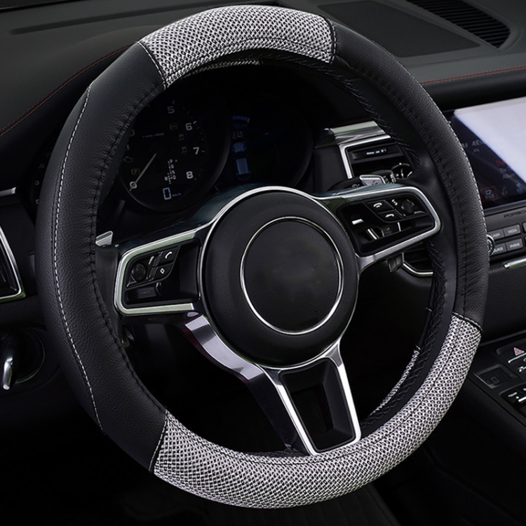 

2 PCS 38cm Leather Hemp Car Steering Wheel Cover Four Seasons General Car Supplies(Black Gray)