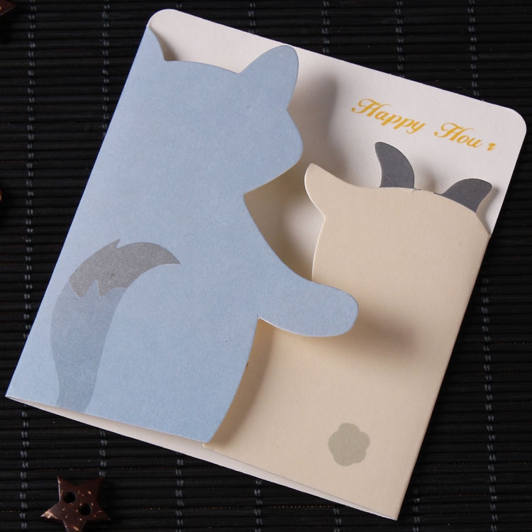 

30 PCS Children Birthday Holiday Cards Creative Thanksgiving Cards(4- Gray Wolf And Sheep)