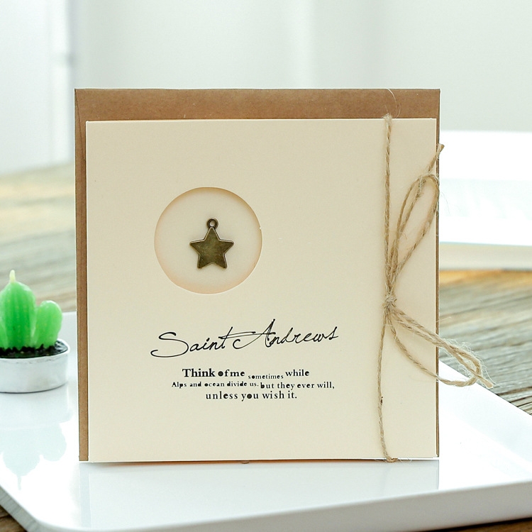 

15 PCS Vintage Metal Gift Greeting Card Cowhide Envelope Holiday Card(01 Five-pointed Star)