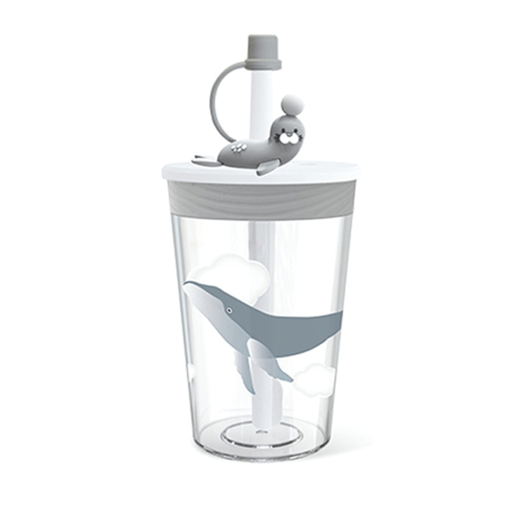 

Children Cartoon Marine Animal Straw Drinking Cup Safe And Environmentally Friendly Plastic Drinking Cup(Light Grey)