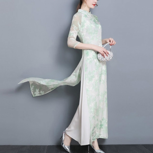 

Women Retro Long Dress Tang Suit Improvement Cheongsam, Size:L(Green)