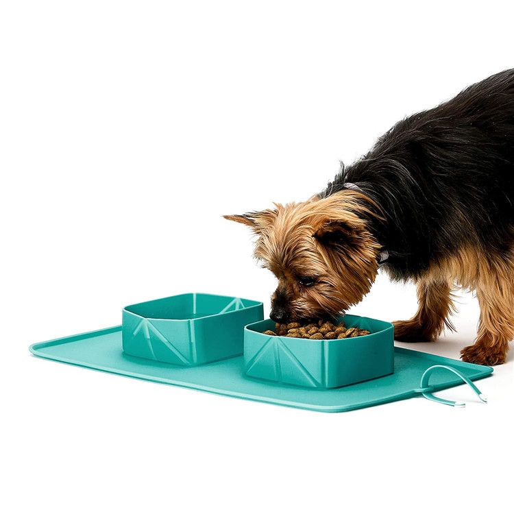 

Pet Silicone Non-Slip Folding Bowl Outdoor Flannel Bag Portable Food Bowl(Green)