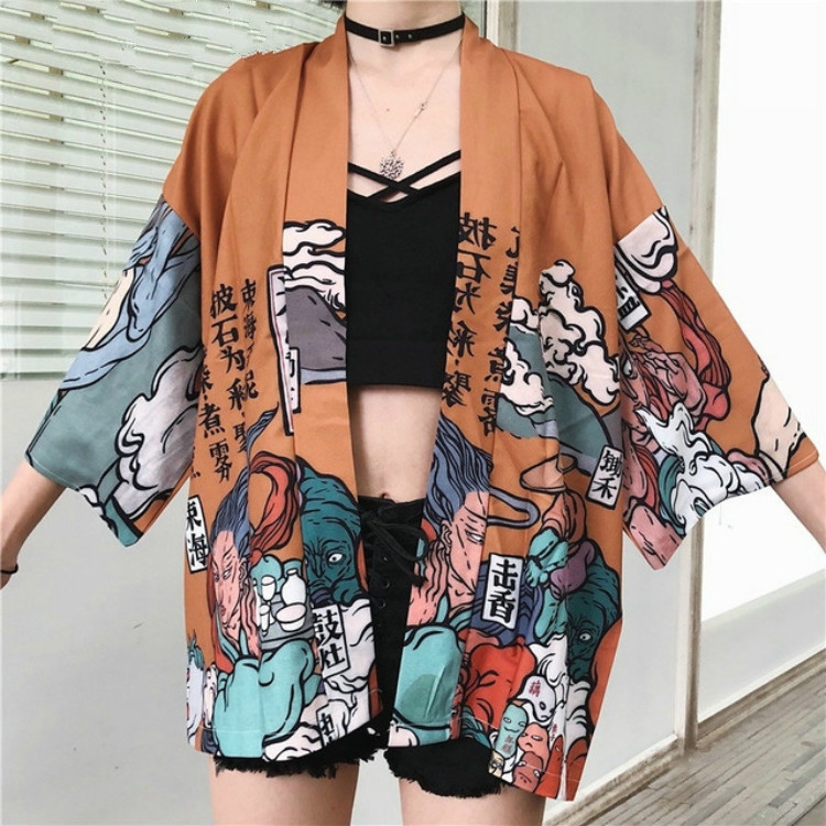 

Harajuku Style Loose Student Sun Protection Clothing Kimono Thin Coat, Size:One Size(Yellow)