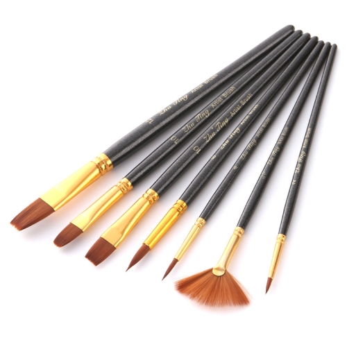 

ZHU TING 21 PCS / 3 Sets Nylon Brushes Watercolor Brushes And Oil Brushes Art Painting Supplies(Pearl Black)