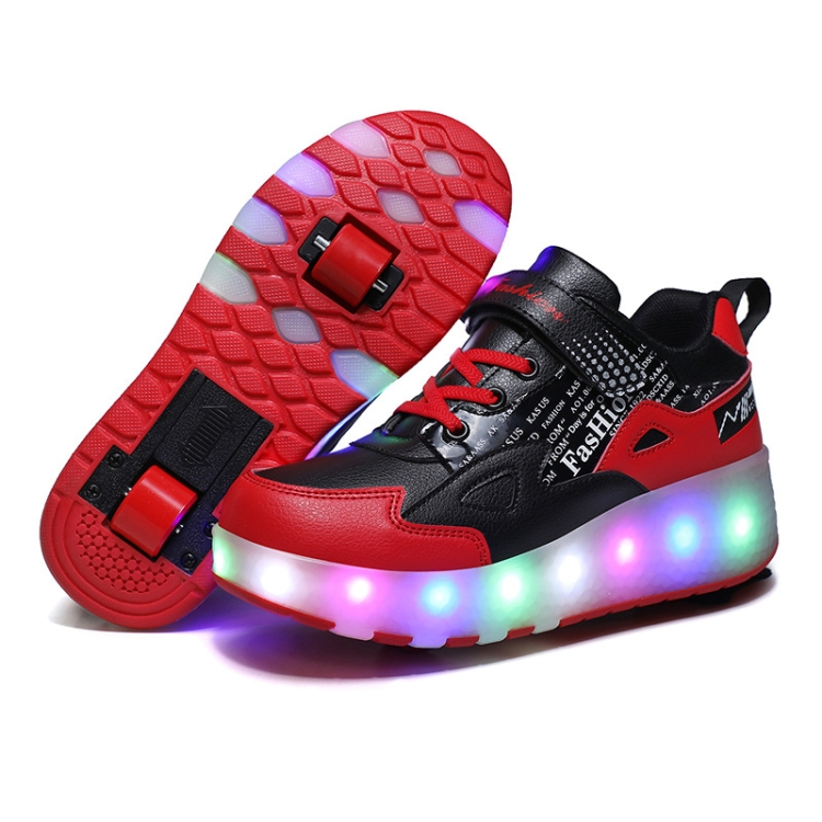 

E68 Two-Wheeled Children Skating Shoes Rechargeable Light Wheel Shoes, Size: 39(Black And Red)
