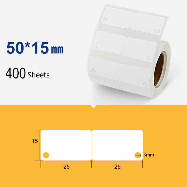 

2 PCS Jewelry Tag Price Label Thermal Adhesive Label Paper for NIIMBOT B11 / B3S, Size: Hanging Hole 1 White 400 Sheets