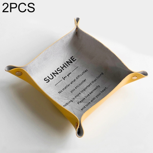 

2 PCS Desktop Leather Folding Storage Box Porch Key Storage Box Jewelry Cosmetics Sundries Storage Tray, Colour: Yellow Large