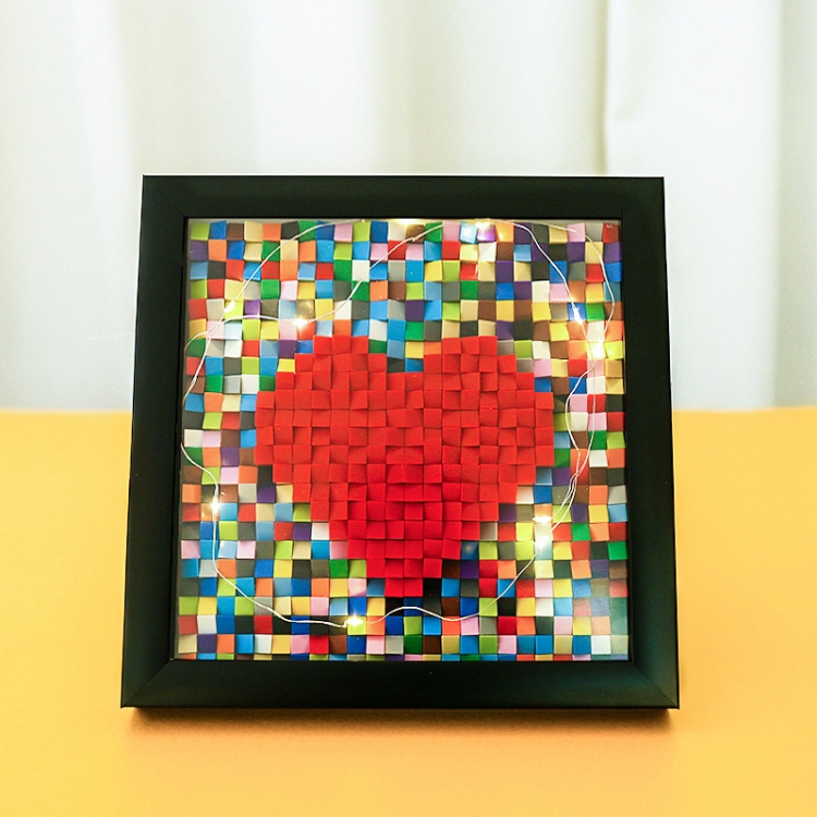 

Love Building Blocks Toy Particle Assembly Photo Frame Decoration Gift, Colour: Color Blocks+Black Frame+Lamp