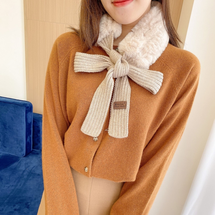 

W025 Autumn and Winter Female Wild Cute Plush Scarf Imitated Rabbit Fur Neck Guard Fur Collar, Length (CM): 155 x 10cm(Milk Tea )