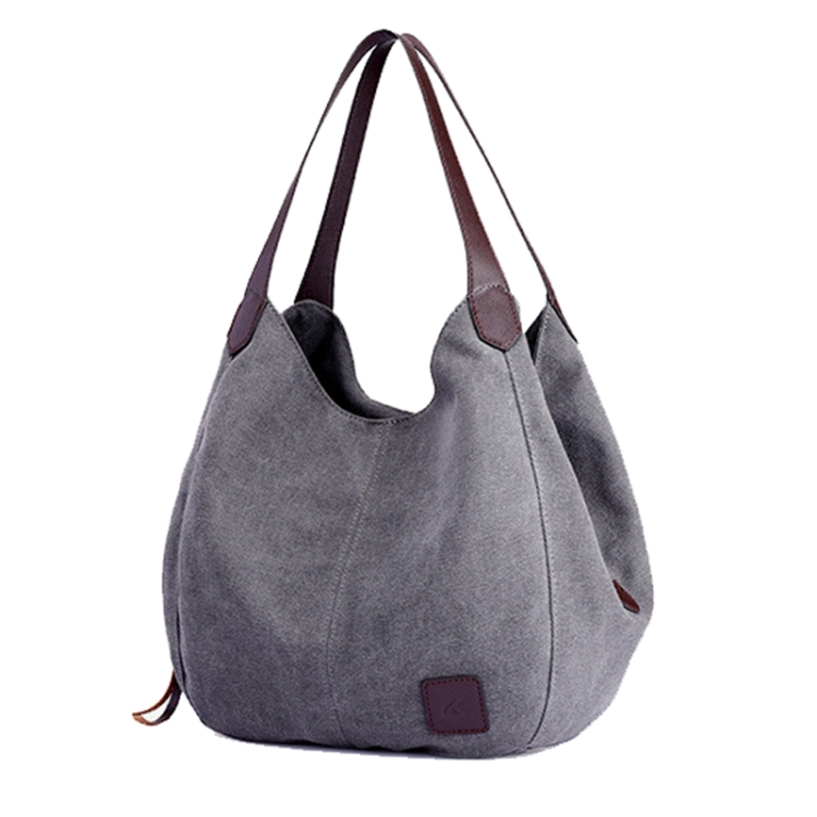 

Canvas Bag Simple Wild Lady Retro Art Casual Bag Single Shoulder Bag( Gray )