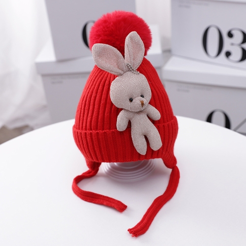 

C0202 Three-dimensional Cartoon Rabbit Children Knitted Hat Winter Warm Ear Protection Woolen Hat, Size: One Size(Red)