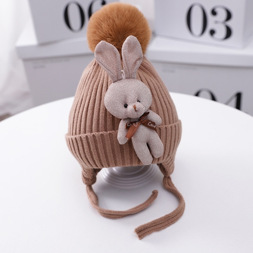 

C0202 Three-dimensional Cartoon Rabbit Children Knitted Hat Winter Warm Ear Protection Woolen Hat, Size: One Size(Brown)