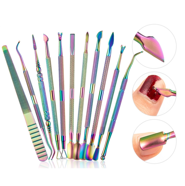 

11 in 1 Color Titanium Stainless Steel Nail Steel Push Nail File