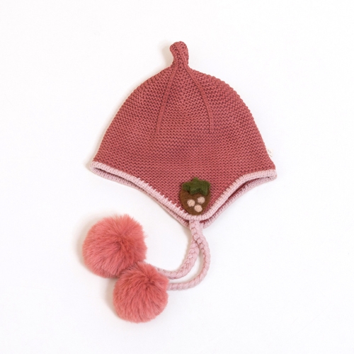 

C0181 Strawberr Label Baby Ear Protection Knitted Hat Winter Children Cotton Warm Woolen Cap, Size: Around 46-50cm(Caramel Colour)