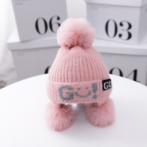 

C0204 Smiley Children Knitted Hat Winter Children Warm Ear Protection Woolen Cap, Size: One Size(Pink)