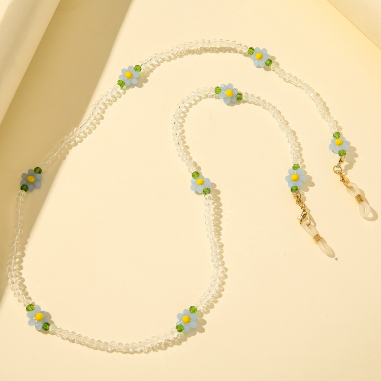 

2 PCS Mask Anti-Lost Beads Hanging Chain Fashion Crystal Beads Small Flower Glasses Chain(Blue Flowers)