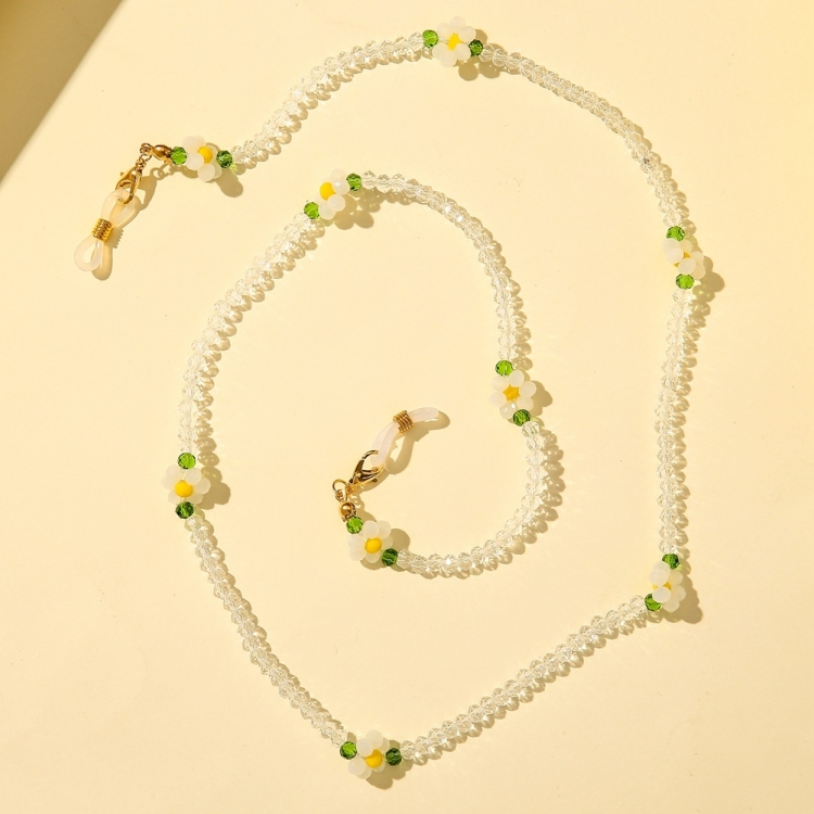

2 PCS Mask Anti-Lost Beads Hanging Chain Fashion Crystal Beads Small Flower Glasses Chain(White Flowers)