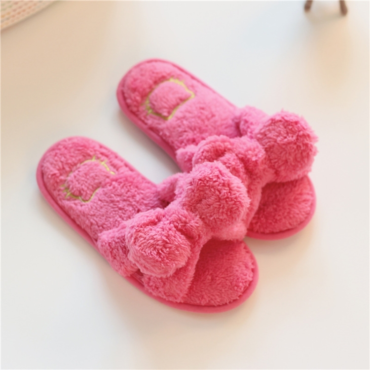 

Furry Home Slippers Short Plush Indoor Home Slippers Owknot Slippers Women, Size: 36-37(Rose Red)