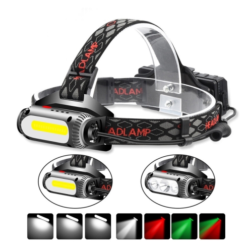 

TG-TD113 T6+COB Head-Mounted USB Charging Rotating Multi-Function Headlight White Red And Green Three Light Sources Headlight (Without Battery)