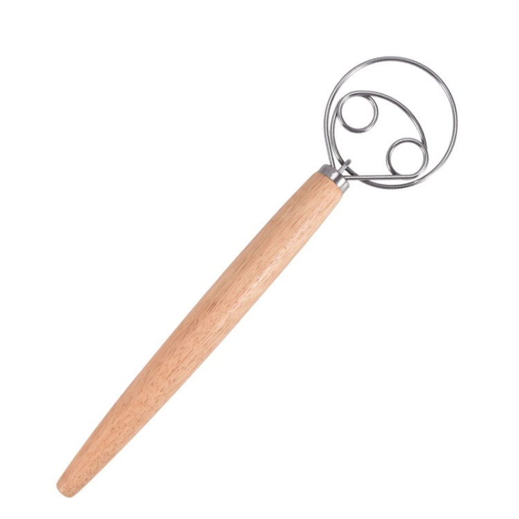 

2 PCS 13 Inch Oak Handle Flour Mixer Dough Stainless Steel Mixing Rod Coil Whisk Double Circle Agitator