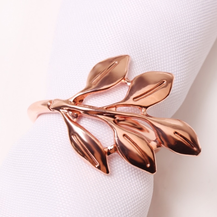 

6 PCS Electroplating Leaf Shape Napkin Buckle Wedding Hotel Napkin Ring(Rose Gold)