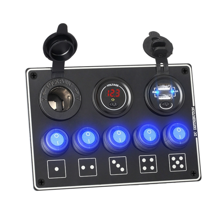 

5-Position Switch Dual USB With Voltage Power Base Car Yacht RV Switch Panel Combination(Red Light)