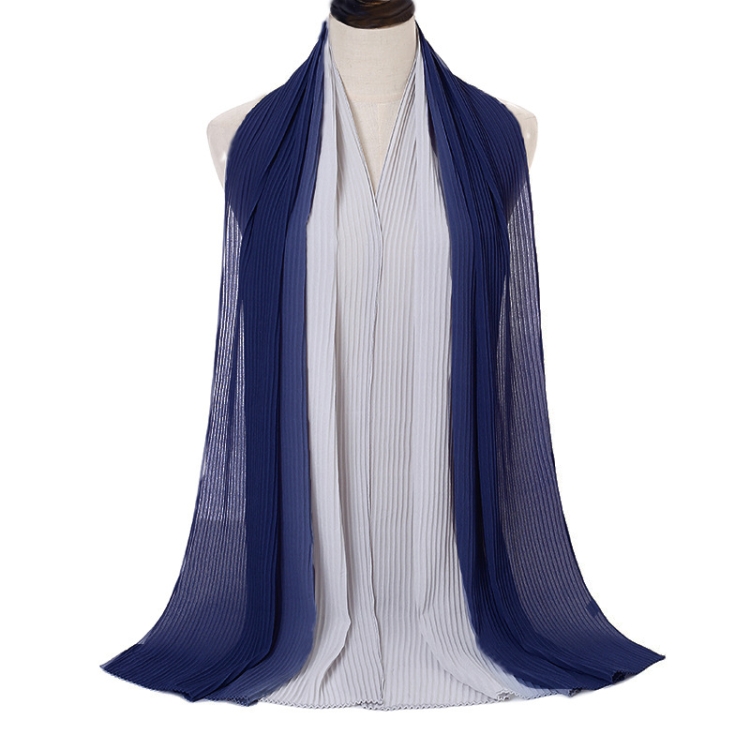 

Color-Blocking Crumpled Long Print Gradient Color All Seasons Universal Sunscreen Scarf, Size: 180 x 70cm(15 Navy White)