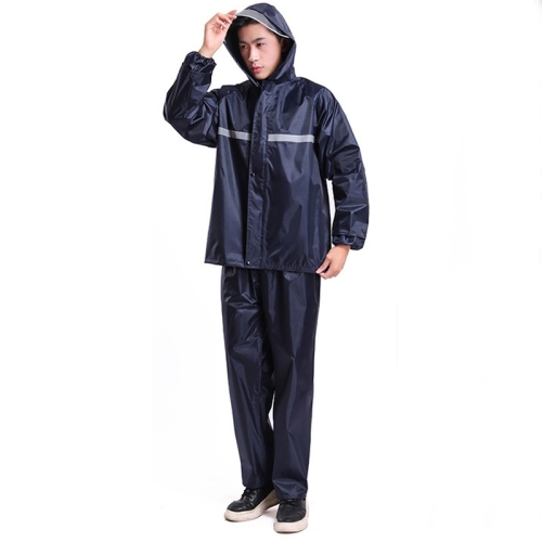 

Thickened Labor Protection Reflective Raincoat Rain Pants Split Suit Adult Outdoor Oxford Cloth Riding Duty Raincoat, Size: XL(Navy Blue)