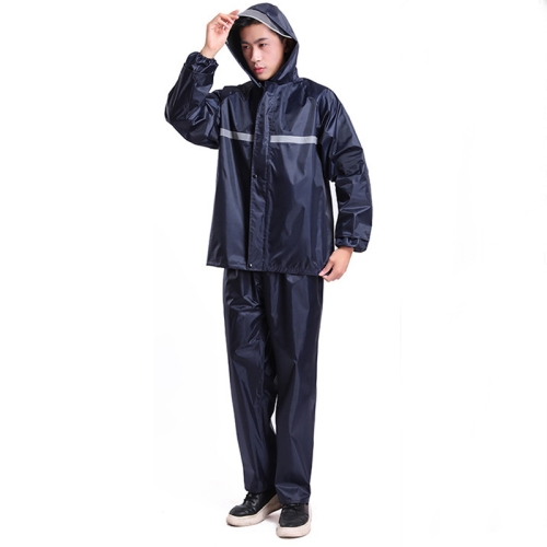 

Thickened Labor Protection Reflective Raincoat Rain Pants Split Suit Adult Outdoor Oxford Cloth Riding Duty Raincoat, Size: 5XL(Navy Blue)