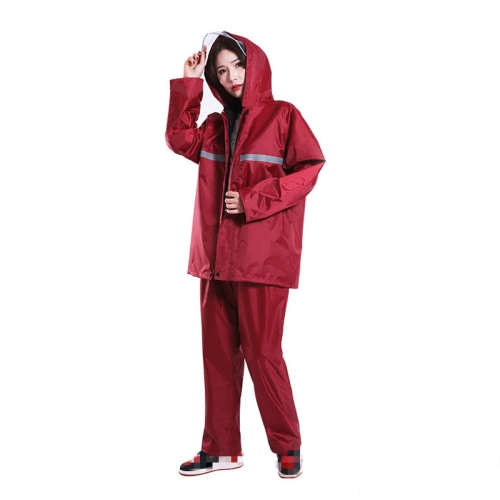 

Thickened Labor Protection Reflective Raincoat Rain Pants Split Suit Adult Outdoor Oxford Cloth Riding Duty Raincoat, Size: 5XL(Maroon)