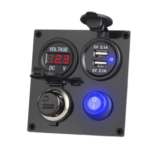 

12 / 24V Car Yacht Modified Dual USB 4 Hole Switch Panel(Red Light)