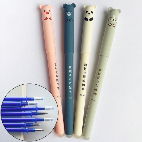 

4 PCS Animal Pattern Erasable Ink Gel Pen School Office Supply Gift Stationery, Random Pattern Delivery(Blue Ink)