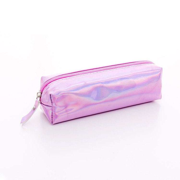

Iridescent Laser Pencil Case PU School Stationery Gift Cute Pencil Box(Pink)