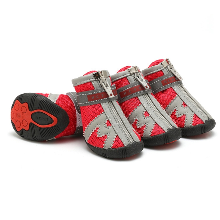 

HCPET A1703 Pet Non-Slip Wear-Resistant Shoes Puppy Feet Cover, Size: Number 4(Breathable Red)