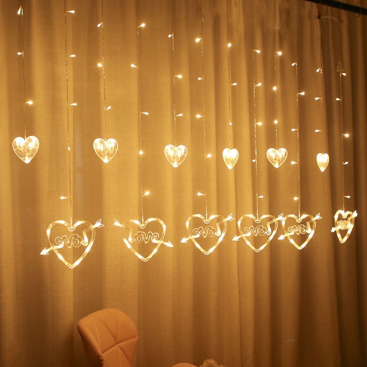 

LED Heart-Shaped Decorative Lights Curtain Lights Holiday Dress String Lights, EU Plug(Warm White Light)