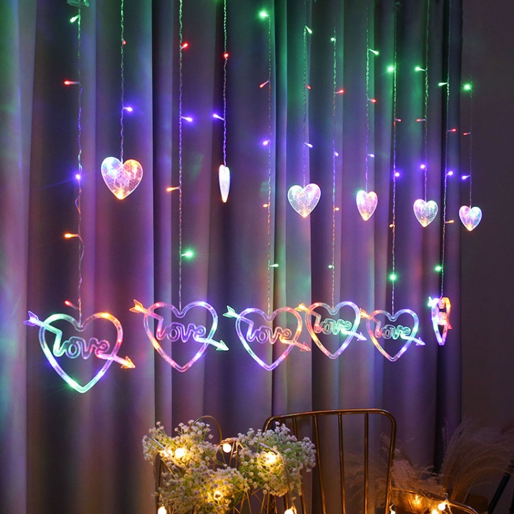 

LED Heart-Shaped Decorative Lights Curtain Lights Holiday Dress String Lights, EU Plug(Colorful Light)