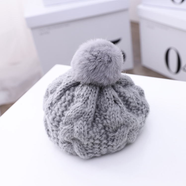 

C0064 Hemp Pattern Children Knitted Beret Woolen Cap Autumn And Winter Warm Children Hat, Size: One Size(Gray)