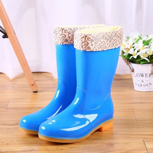 

Women Mid-Tube Rain Boots Waterproof Shoes Overshoes Adult Kitchen Work Shoes, Colour: Plus Velvet (Blue), Size: 40