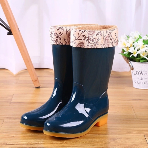 

Women Mid-Tube Rain Boots Waterproof Shoes Overshoes Adult Kitchen Work Shoes, Colour: Plus Velvet (Dark Green), Size: 36