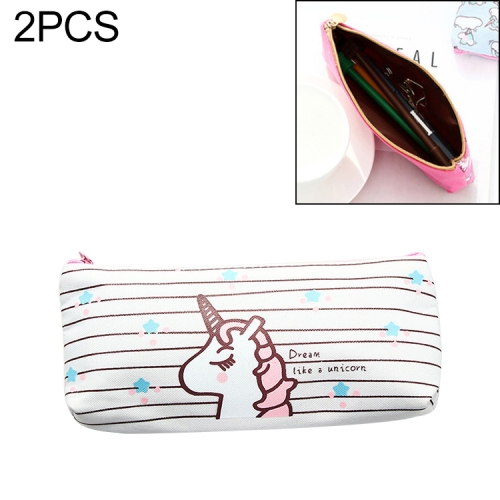 

2 PCS Cute Cartoon Animal Unicorn Pattern Pencil Cases Kawaii Canvas School Supplies Stationery Pencil Case Box(White)
