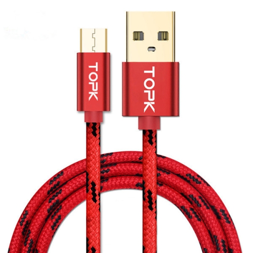 

TOPK AN09 Micro USB Charging + Transmission Aluminum Alloy Tiger Texture Nylon Braided Data Cable(Red)