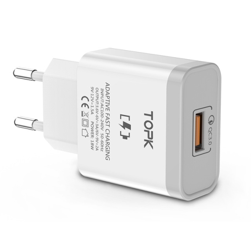 

TOPK 18W Quick Charge 3.0 Fast Mobile Phone Charger Wall USB Charger Adapter for iPhone Samsung Xiaomi Huawei(EU White)