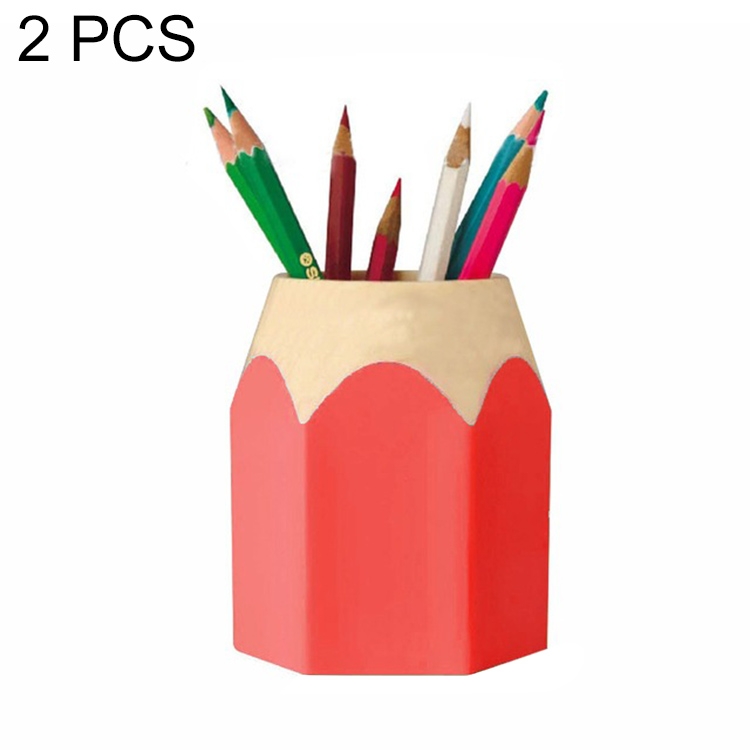 

2 PCS Plastic Multifunction Pencil Shape Pen holder Removable Students Supplies Dual-Use Round Pen Holder(Red)
