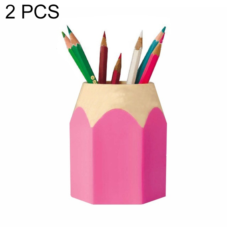 

2 PCS Plastic Multifunction Pencil Shape Pen holder Removable Students Supplies Dual-Use Round Pen Holder(Pink)
