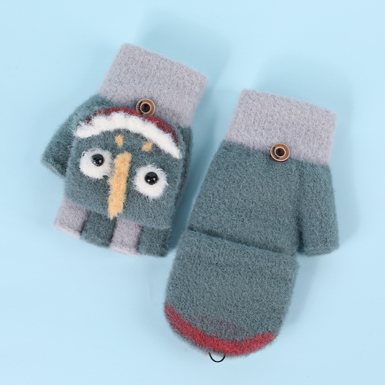 

2 Pairs Autumn and Winter Baby Cute Knitted Gloves Windproof Thickened Warm Clamshell Half-Finger Gloves, Size: 2-6 Years Old( Green Shark)