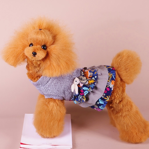 

Autumn And Winter Pet Skirt Teddy Bichon Hiromi Schnauzer Yorkshire Small Dog Clothes, Size: S(Blue Gray)