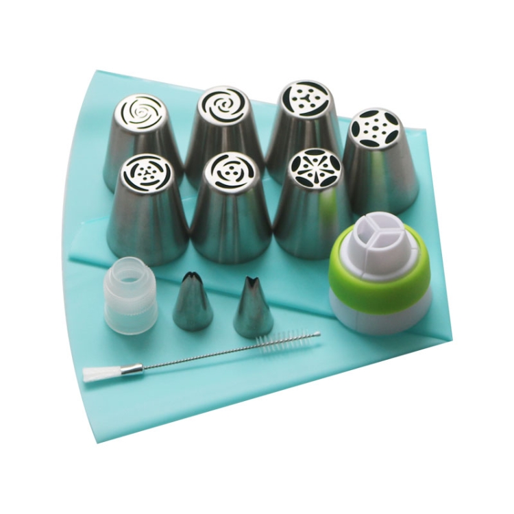 

13 PCS Pastry Nozzles Coupler Icing Piping Tips Sets Stainless Steel Rose Cream Bakeware