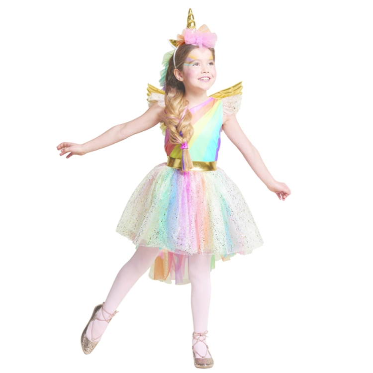 

Dress Rainbow Unicorn Party With Headband Halloween Christmas Cosplay Costume Summer Dress(S)